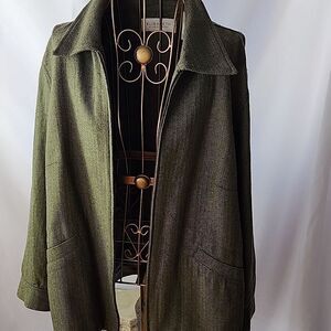Classic Herringbone Silk Blend Zippered Jacket Moss Green Size 14
